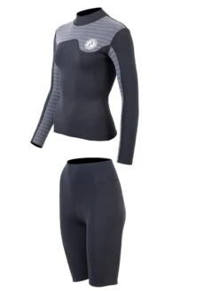 Two Bare Feet Womens Aspect Fleece Lined Zipless Thermal 2.5mm Superstretch Wetsuit Top & Shorts Set (Black/Grey Stripes) -Diving Adventure wcwsxi 6