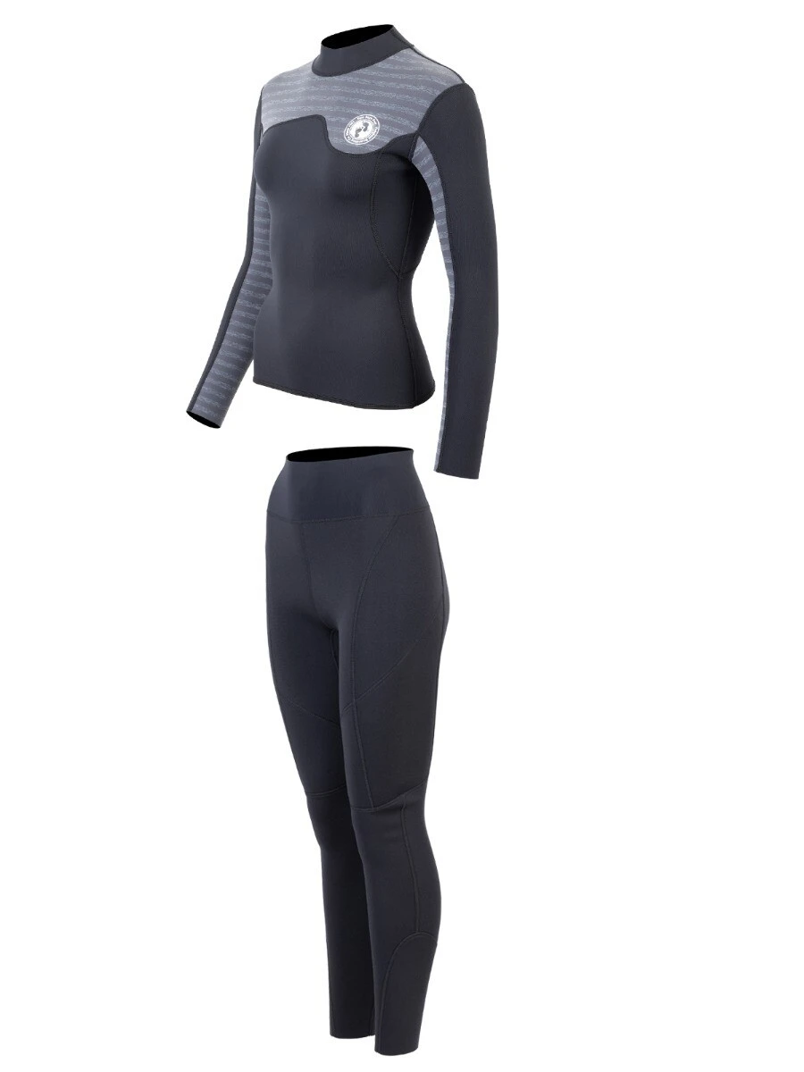 Two Bare Feet Womens Aspect Fleece Lined Zipless Thermal 2.5mm Superstretch Wetsuit Top & Pants Set (Black/Grey Stripes) 3 Two Bare Feet Womens Aspect Fleece Lined Zipless Thermal 2.5mm Superstretch Wetsuit Top & Pants Set (Black/Grey Stripes) - Image 3
