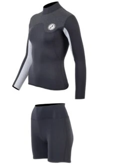 Two Bare Feet Womens Aspect Back Zip 2.5mm Wetsuit Jacket & Hotpants Set (Black/Grey/Grey) -Diving Adventure wfcv24 9