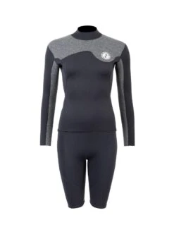 Two Bare Feet Womens Aspect Back Zip 2.5mm Wetsuit Jacket & Shorts Set (Black/Grey)