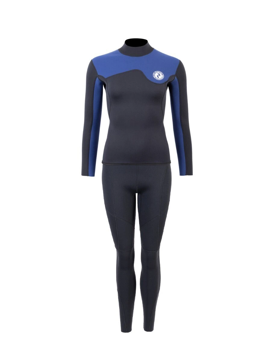 Two Bare Feet Womens Aspect Back Zip 2.5mm Wetsuit Jacket & Pants Set (Black/Blue)