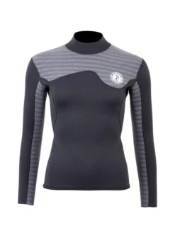 Two Bare Feet Womens Aspect Back Zip 2.5mm Wetsuit Jacket (Black/Grey Stripes)