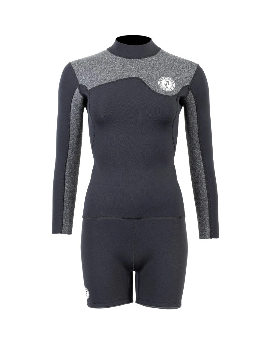 Two Bare Feet Womens Aspect Fleece Lined Zipless Thermal 2.5mm Superstretch Wetsuit Top & Hotpants Set (Black/Grey) 1 Two Bare Feet Womens Aspect Fleece Lined Zipless Thermal 2.5mm Superstretch Wetsuit Top & Hotpants Set (Black/Grey)