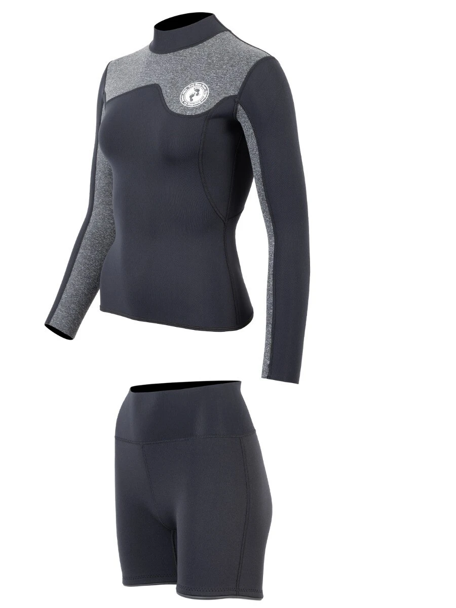 Two Bare Feet Womens Aspect Fleece Lined Zipless Thermal 2.5mm Superstretch Wetsuit Top & Hotpants Set (Black/Grey) 3 Two Bare Feet Womens Aspect Fleece Lined Zipless Thermal 2.5mm Superstretch Wetsuit Top & Hotpants Set (Black/Grey) - Image 3