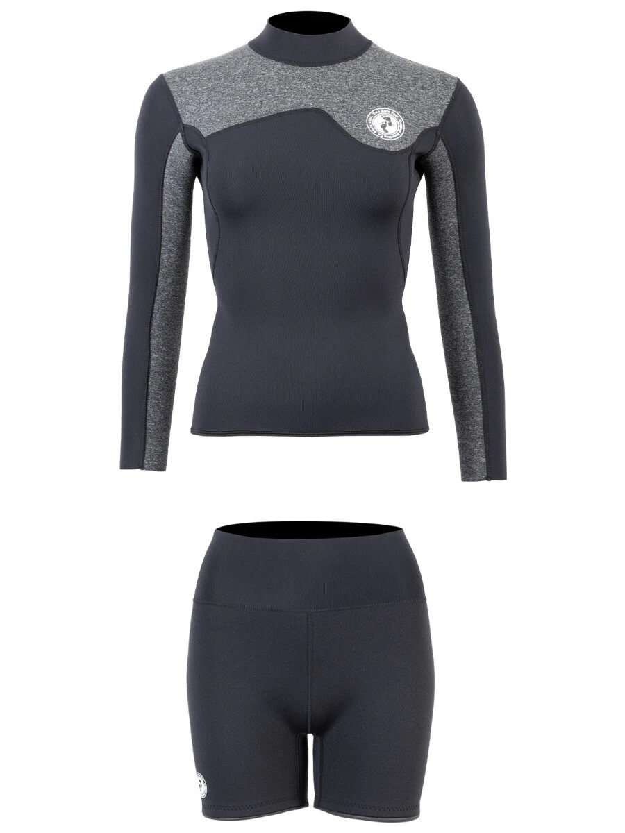 Two Bare Feet Womens Aspect Fleece Lined Zipless Thermal 2.5mm Superstretch Wetsuit Top & Hotpants Set (Black/Grey) 2 Two Bare Feet Womens Aspect Fleece Lined Zipless Thermal 2.5mm Superstretch Wetsuit Top & Hotpants Set (Black/Grey) - Image 2