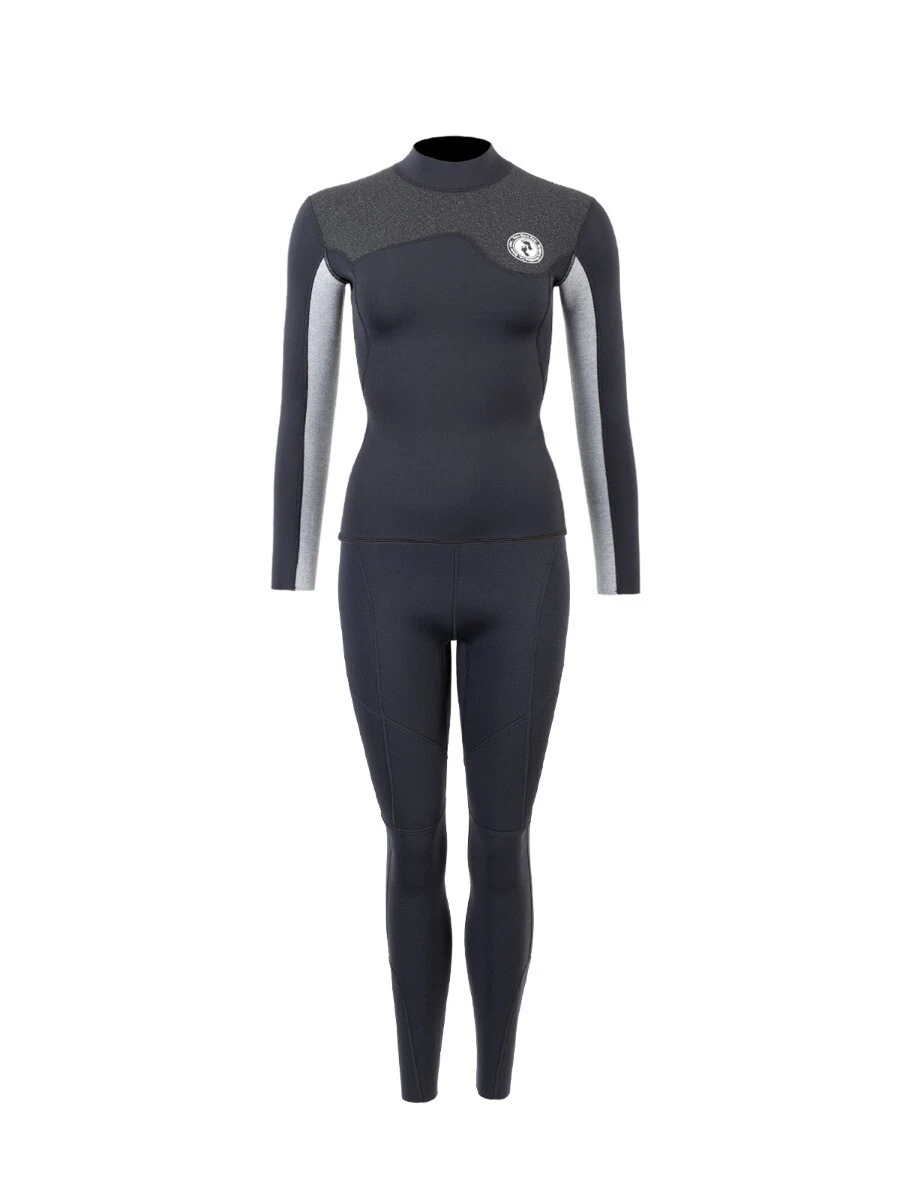 Two Bare Feet Womens Aspect Fleece Lined Zipless Thermal 2.5mm Superstretch Wetsuit Top & Pants Set (Black/Grey/Grey) 1 Two Bare Feet Womens Aspect Fleece Lined Zipless Thermal 2.5mm Superstretch Wetsuit Top & Pants Set (Black/Grey/Grey)
