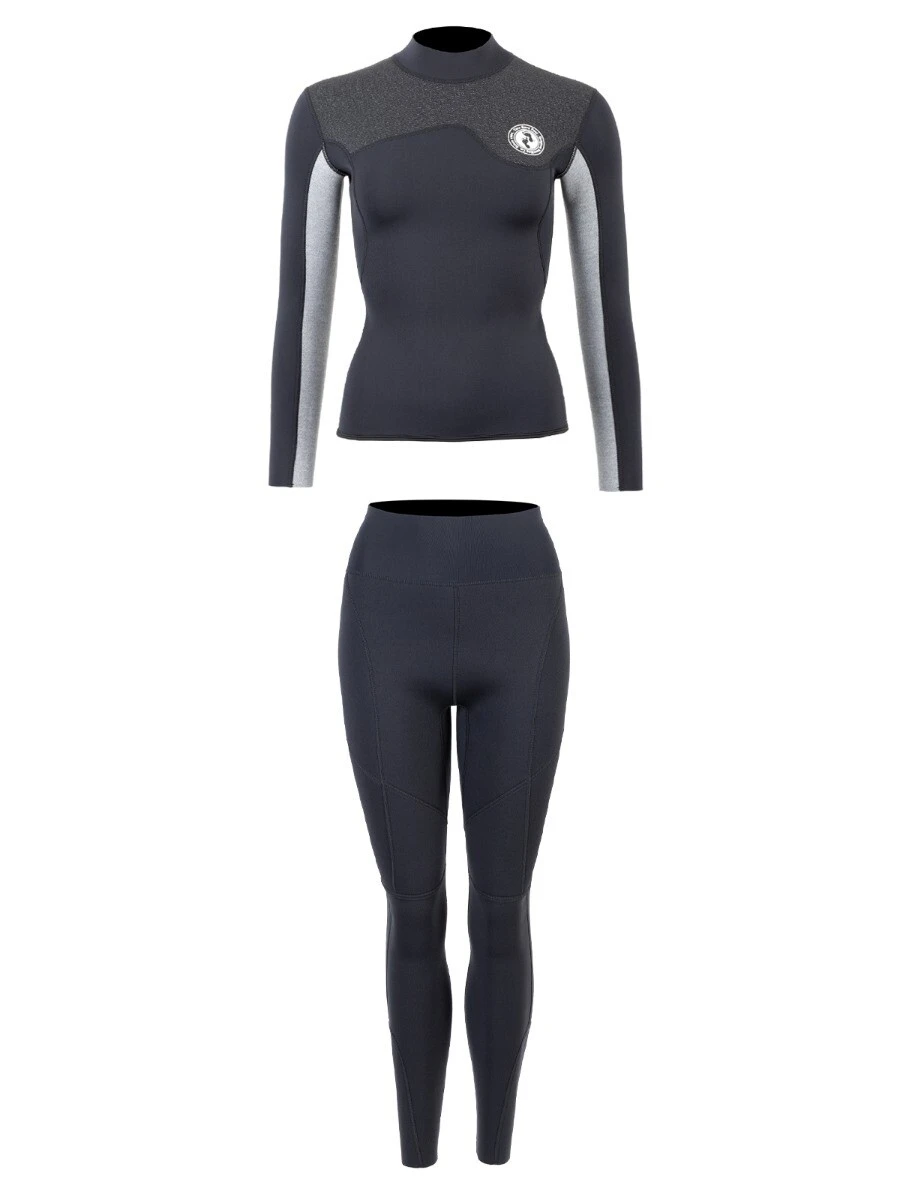 Two Bare Feet Womens Aspect Fleece Lined Zipless Thermal 2.5mm Superstretch Wetsuit Top & Pants Set (Black/Grey/Grey) 2 Two Bare Feet Womens Aspect Fleece Lined Zipless Thermal 2.5mm Superstretch Wetsuit Top & Pants Set (Black/Grey/Grey) - Image 2